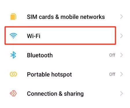 wifi option on mobile settings
